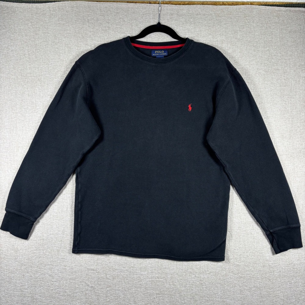 Polo Ralph Lauren Mens Waffle Knit Thermal Shirt Black Red Pony XL Long Sleeve